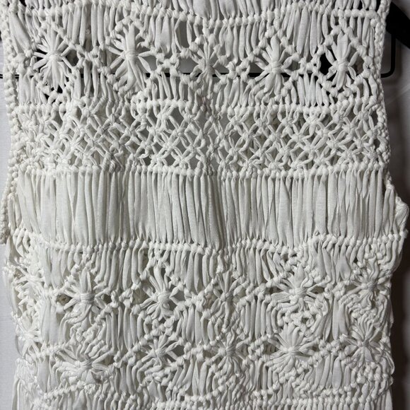 Handmade Crochet Fringe Vest Boho Style Open Front White Sleeveless Womens Small - Picture 4 of 6